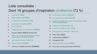 La liste actuelle des xie jiao, compilée par le chercheur hong-kongais Ed Irons