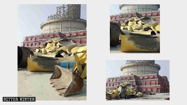 Fragments restants après la démolition de la statue en bronze du Bouddha assis dans la région panoramique