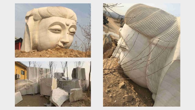 La statue de Guanyin a été réduite en morceaux.
