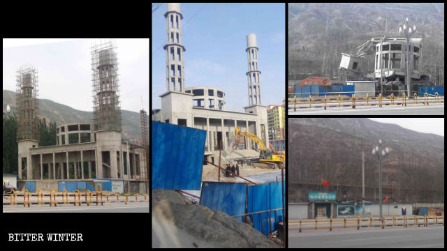 La mosquée du comté de Minhe avant et après sa démolition.