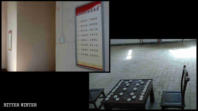 Des tables pour jouer aux échecs et aux cartes ont été installées dans l’église catholique et une affiche énumérant les règles à respecter dans la salle d’activités pour personnes âgées a été collée sur le mur.