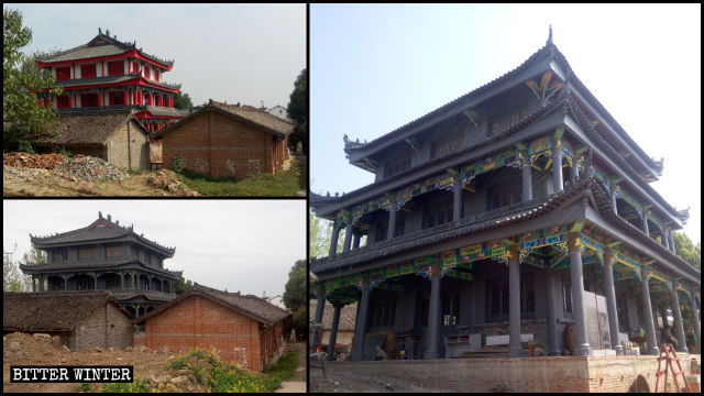 Le temple Shangyuan avant et après le changement forcé de couleur.