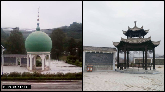 Un bâtiment en forme de dôme sur le square musulman de Dongguan a été transformé en pavillon de style chinois.