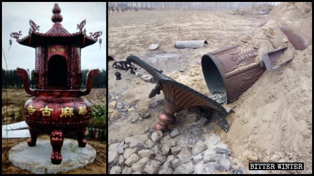 Un brûleur d’encens dans le temple de Nama a été détruit.