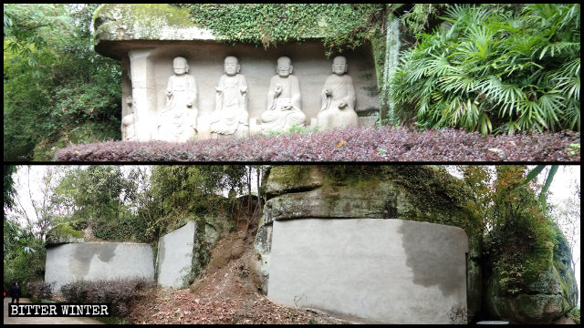 Vingt-quatre statues d’arhats ont été dissimulées derrière des murs de brique.